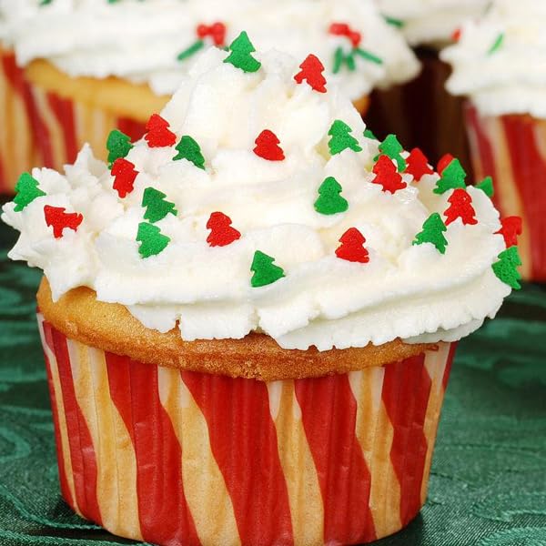 Christmas Sprinkles Mix 4 Cell Holiday Assortment 6.5 oz Edible Red Green White Jimmies, Nonpareils, Christmas Tree Confetti & Sanding Sugar for Cakes Decorating Xmas Cookies, Cupcakes & Holiday Desserts