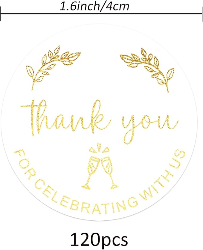 120xThank You for Celebrating with Us Wedding Stickers,Party Favor Labels,Round Gold Foil Labels,Sweet Desserts Favor Tags for Birthday Anniversary,Graduation,Cookie Bakery Stickers,Envelope Seal
