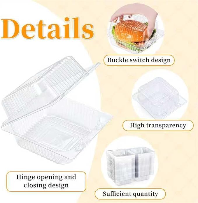Evnlo 300 Count Clear Plastic Containers with Lids for Food, Thickened Disposable Sandwich Containers Clamshell Boxes for Cake Slice, Dessert, Hamburger, Salad, Pastry, Fruits, Takeout Tray