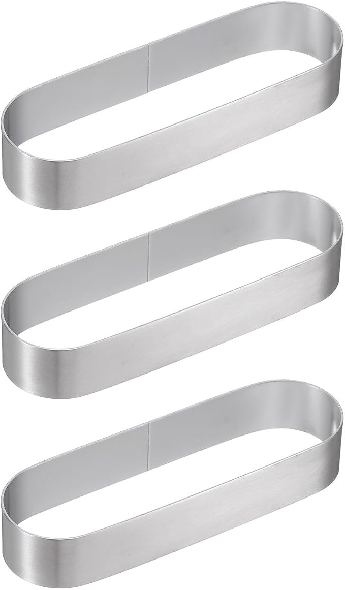 uxcell 3pcs Oval Cake Rings 4.6 x 1.6 Inch Stainless Steel Cake Pastry Molds Nonstick Baking Ring for Cake Dessert Molding, Mousse Pastries Making, Silver Tone
