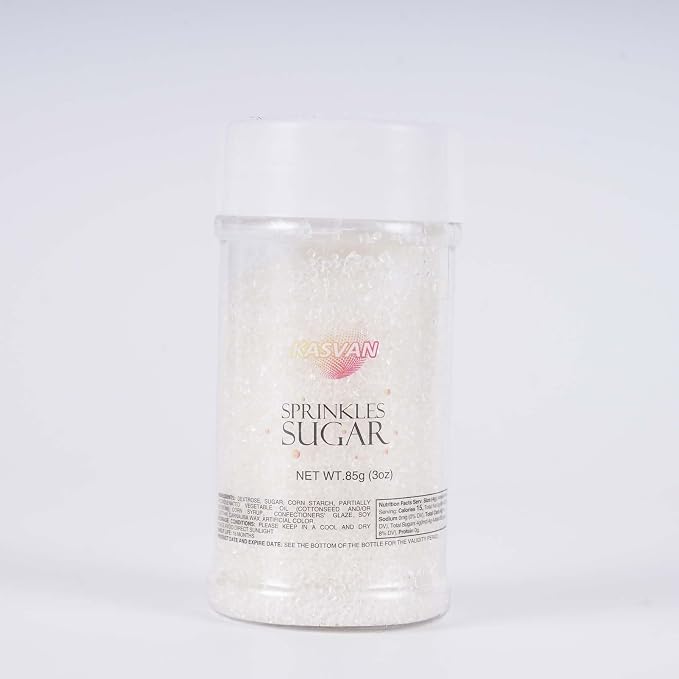 Kasvan White Sanding Sugar Sprinkles - Edible Sugar Crystals, Baking Cake Decorations, Ice Cream Toppings cupcake Decorating, Wedding Party Chirstmas Supplies, 85g/3.2oz (White)