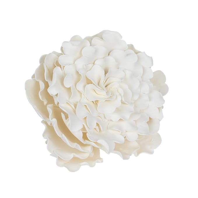 O'Creme Gumpaste Ruffled Peony 5 Inch White - Edible Flower for Cake Decorating - Sugar Paste Flower Decoration for Cakes, Cupcake Toppers - Birthday Party, Wedding, Valentines Day, Shower