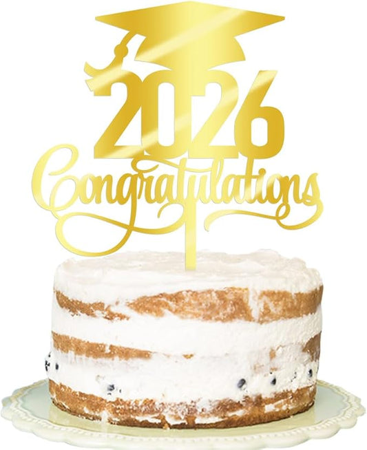 Acrylic 2026 Congratulations Graduation Cake Topper,Congrats Grad Cake Decor - 2026 High School/College/Senior Graduation Party Decorations Supplies(2026Congratulations Acrylic gold)