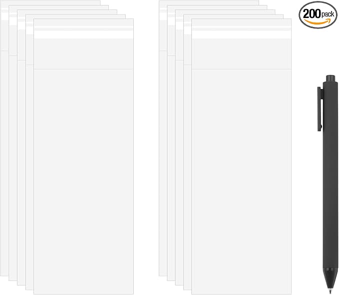 uxcell 200Pcs Self-Sealing Cello Bags, 3x9 Inch Long Clear Flap Resealable Poly Bags, OPP Adhesive Treat Bag 2 Mil for Bread Pretzel, Gift Packaging, Tableware, Necklaces Crafts