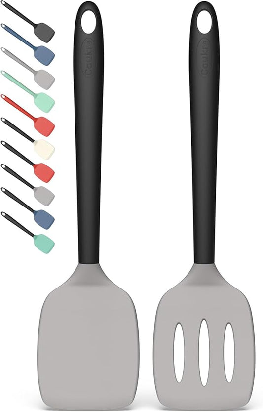 Coukre 2 Pack Silicone Spatula Set, High Heat Resistant, BPA Free Kitchen Spatula, Solid & Slotted Turner for Non-Stick Pans, Sautéing, and Flipping (2, Gray)
