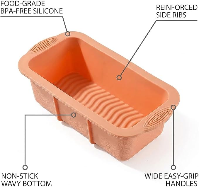 MONGSEW 3PCS Silicone Bread Loaf Pan, Non-Stick Bread Pans for Baking, Easy Release Loaf Pan, Great for Homemade Bread, Cakes, Brownies, Dishwasher Safe (3 Colors, Nesting Design)