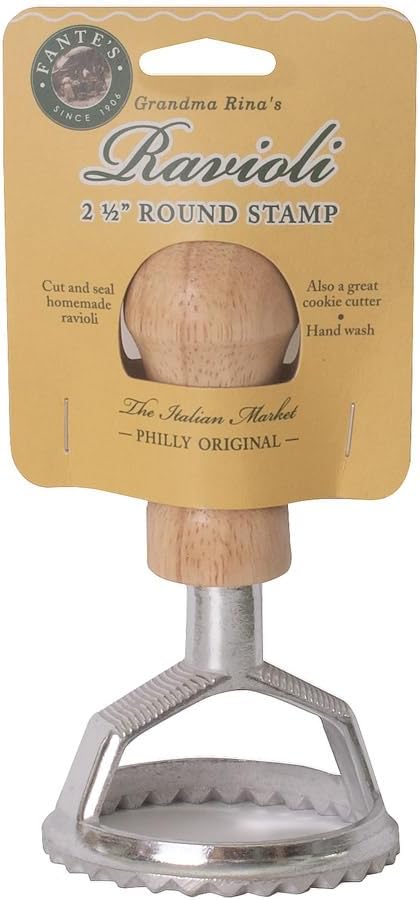 Fante’s Ravioli Maker Stamps With Wooden Handles, Fluted Round Shape, For Homemade Pasta, Cookies, Everyday Meals, And Holidays, Set Of 2, 2.5-Inch