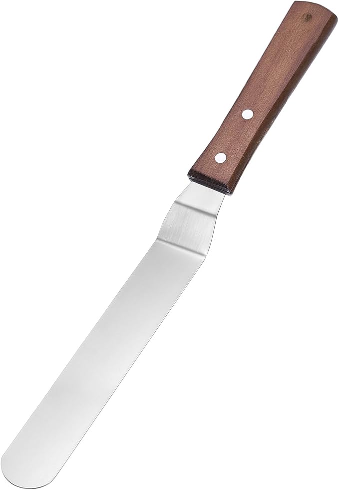 uxcell Icing Spatula with 8 Inch Stainless Steel Bent Blade Cake Angled Scraper Offset Frosting Spatula with Wood Handle for Cake Decorating, Smoothing Frosting, Baking, Wood Color