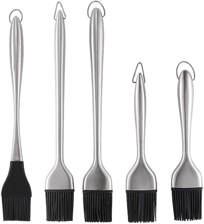 5Pcs Silicone Basting Brushes Heat Resistant BPA Free Stainless Steel Handle Pastry Grill Barbecue Brush Set Kitchen Cooking Tools