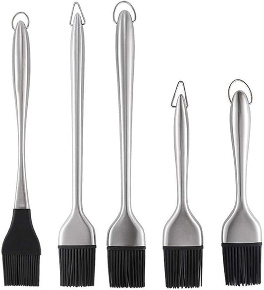 5Pcs Silicone Basting Brushes Heat Resistant BPA Free Stainless Steel Handle Pastry Grill Barbecue Brush Set Kitchen Cooking Tools