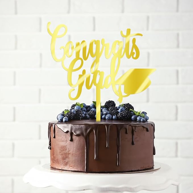Congrats Grad Cake Topper,2026 Graduation Cake Topper, Congrats Grad Decorations,2026 High School/College/Senior Graduation Party Decorations Supplies. (Congrats Grad Acrylic gold)