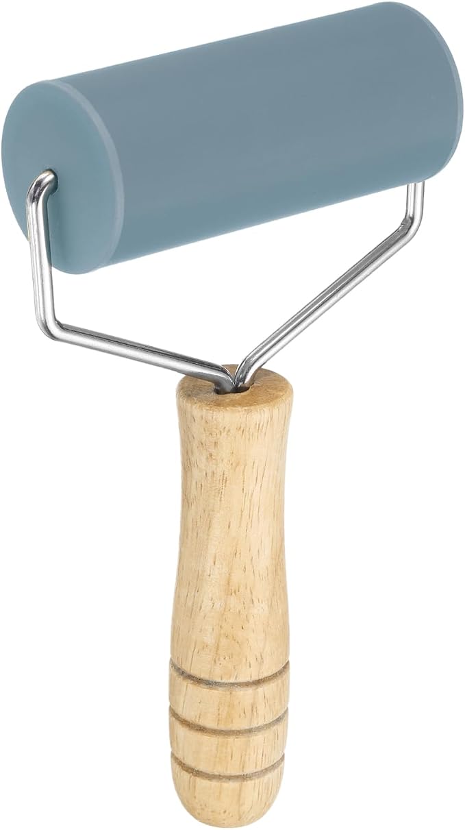 HARFINGTON 7.6" x 1.69" Silicone Rolling Pin, Wood Handle, Non-Stick, Gray