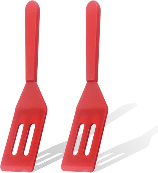 【2 Pack】Kunovo Small Spatula for Nonstick Cookware Mini Spatulas for kitchen Use,Heat-Resistant Silicone Thin Spatula Cooking Baking (Red-2)