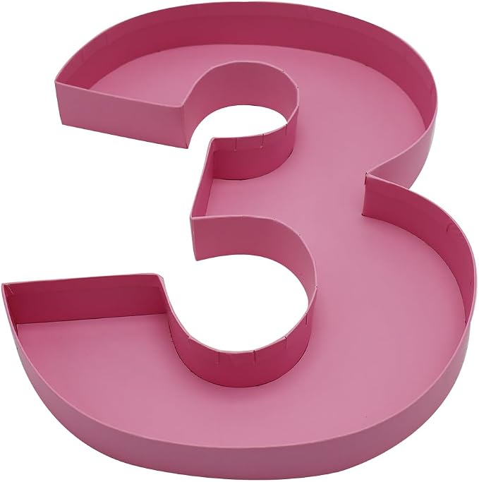 12 inch Paper Mache Number fillable Cardboard Sweet Charcuteire Birthday Treat Serving Tray (Pink, Number 3)