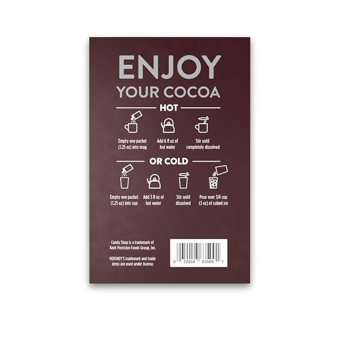 Candy Shop Cocoa HERSHEY’S Milk Iced Cocoa Mix, 1.25oz, 24 Pack | HERSHEY’S milk chocolate cocoa mix with rich, creamy chocolate flavor; just add water for smooth hot or iced drinks anytime
