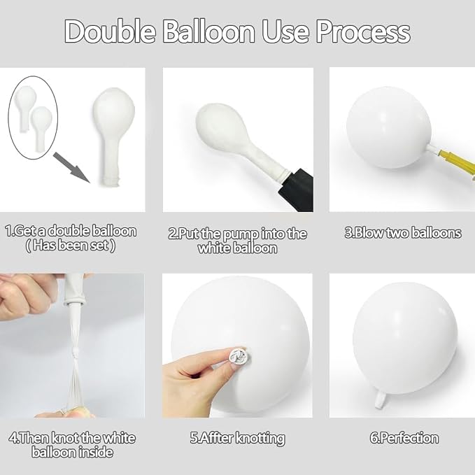 Double Stuffed White Balloon Arch with Clear Bobo, Double Stuffed Light Grey Different White Gold Balloon Garland Kit for Bridal Wedding Engagement Birthday Christmas Valentines Party Decoration
