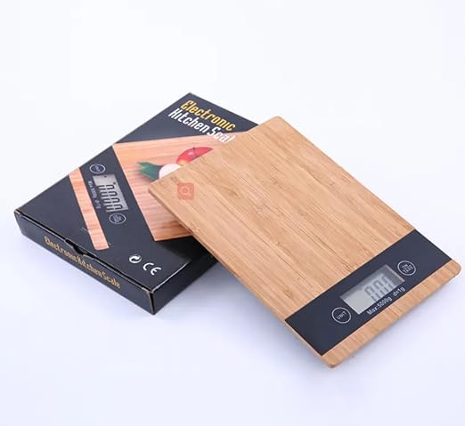 Digital Kitchen Scale with Bamboo Surface – 11lb/5kg Capacity, Touch Buttons, Tare Function, LCD Display, Auto-Off