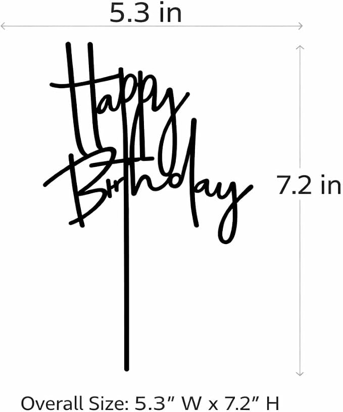 Happy Birthday Cake Topper – Black Acrylic Birthday Cake Decoration, Modern Script Reusable Cake Pick for Adult Birthday Party, 7.2 Inch