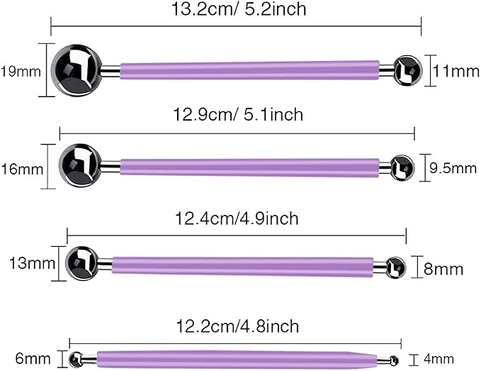 4 x Fondant Cake Decorating Clay Flower Sugarcraft Ball Model DIY Tool 8 Sizes (Purple)