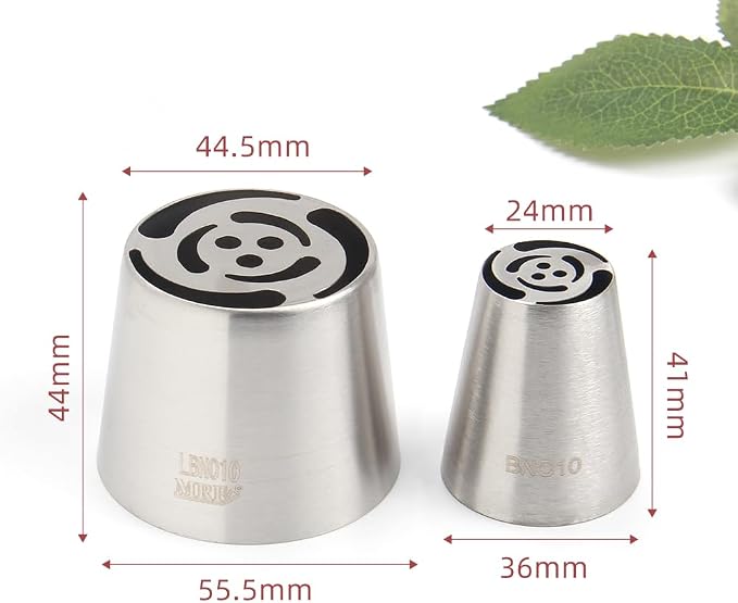 5 Pieces Stainless Steel Russian Flower Icing Tips Set,2 XXL Russian Icing Tips,2 Large Piping Tips,1 Cleaning Brush for Cake Decorations,Pastry Piping Nozzles,Baking Tools