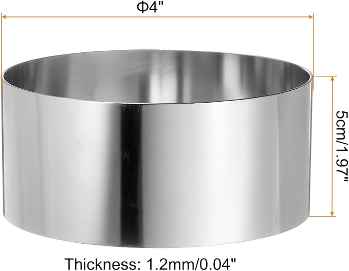 HARFINGTON 4PCS Round Cake Ring 4 x 2 Inch Seamless Stainless Steel Pastry Mousse Dessert Ring Mirror Coating for Baking Cooking Making Tool