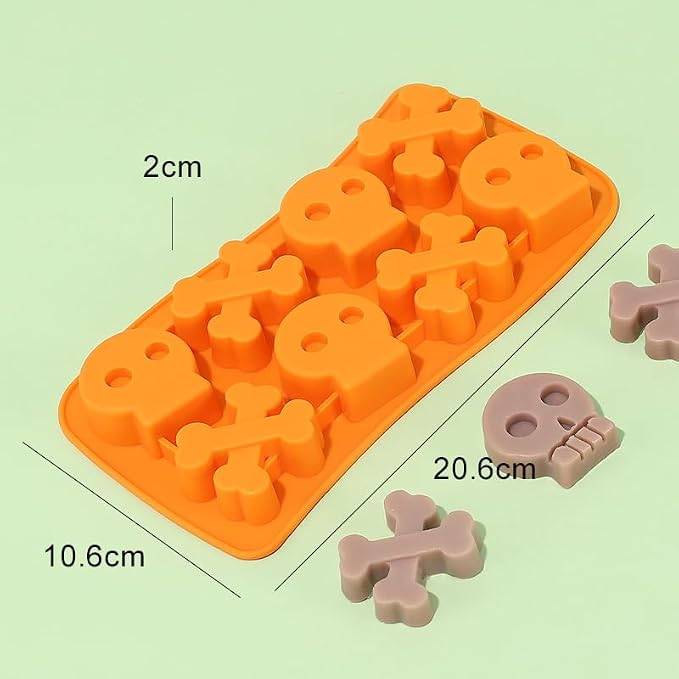 8 Cavities Silicone Cookies Biscuit Mold, Christmas Halloween Candy Mold, Reusable DIY Baking Mold Jelly Chocolate Mold, Ice Cube Tray Wax Melt Molds(Set of 2 Orange Skull)