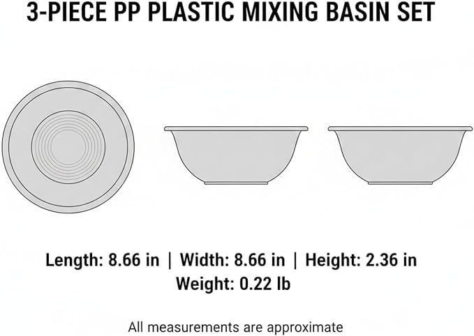 3-Pack Gray PP Plastic Mixing Bowls for Outdoor Camping & Food Prep, Nested Set of Small, Medium, Large Basins