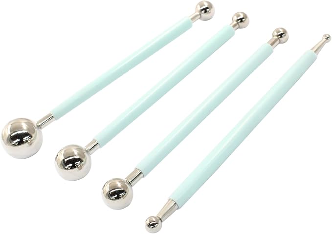 4Pcs Light Green Ball Shaped Cake Dotting Tool, 8 Head Fondant Ball Tool Stainless Steel Modeling Ball Tool, Metal Ball Mold Tool for Cake Decoration, Sculpting, DIY