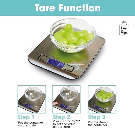 BUY IN WEB USA Food Scale, Stainless Steel Digital Kitchen Scale for Grams and Ounces, for Dieting, Baking, Cooking, LCD Display, Tare Function, 11 lb Capacity