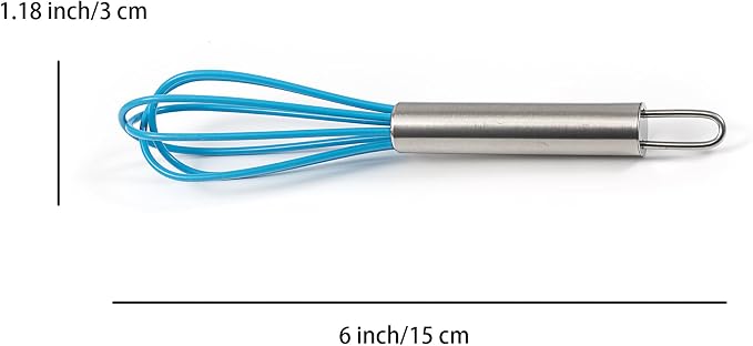 Mini Whisks 6 inch 4Pcs silica gel stainless steel Whisk, Hand Egg Mixer for Flour Cake Egg, Kitchen Cooking Baking Use Whisk (blue)