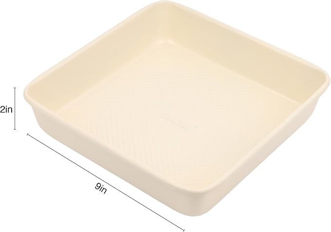 David Burke 9" Square Bake Pan, Carbon Steel, Non-Stick, PFTE & PFOA Free, Oven Safe – Cream