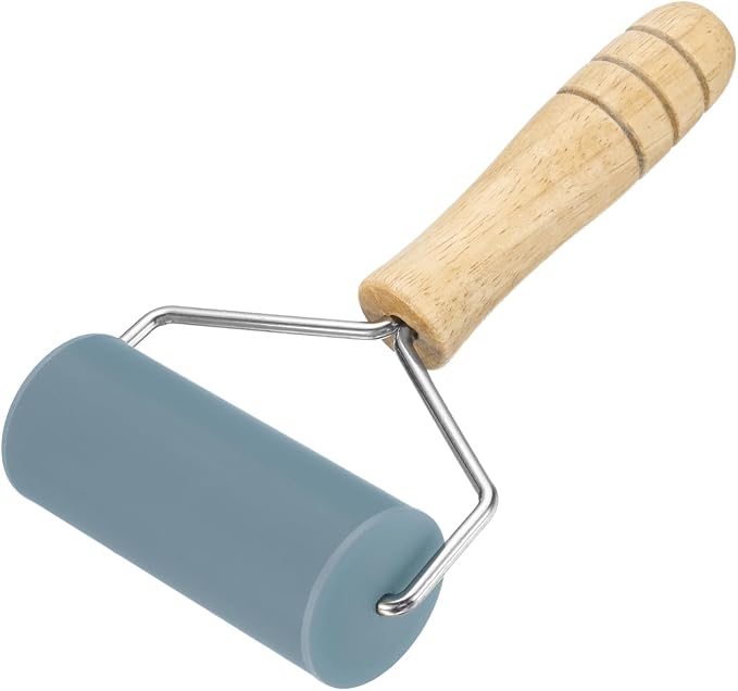 HARFINGTON 7.6" x 1.69" Silicone Rolling Pin, Wood Handle, Non-Stick, Gray