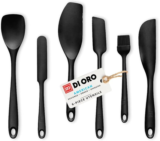 All New DI ORO 6-Piece Silicone Spatula Set - Rubber Kitchen Utensils for Baking, Cooking & Mixing - Heat-Resistant 600°F BPA Free Spatulas for Nonstick Cookware - Dishwasher Safe (Black)
