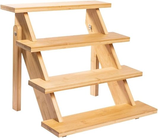 4-Tier Wood Cupcake Stand, Durable & Easy to Assemble Cupcake Holder, Collapsible Display Risers w/ Non-Slip Pads, Rustic Dessert Display Stands for Baby Shower Decorations, Vendor Fairs & More