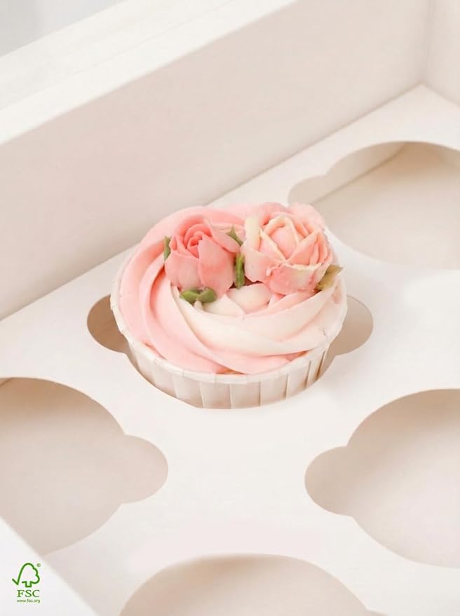 qiqee Auto-pop Up Cupcake Boxes with Window Pink 40PCS 12 Count Cupcake Box 13"x10"x3.5" Cupcakes Carrier, 12 Cupcake Containers with 2 rolls of pink ribbons