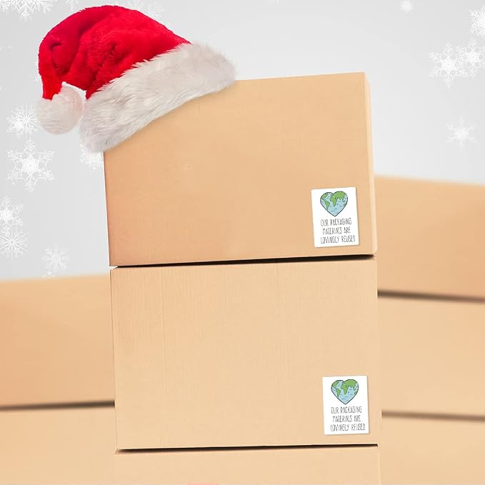Muminglong 1.5 Inch Our Packing Materials Are Lovingly Reused Sticker, Thank You, Reused Box, Recycling Label, Love Shaped Earth, Handmade, Packaging, 500 PCS