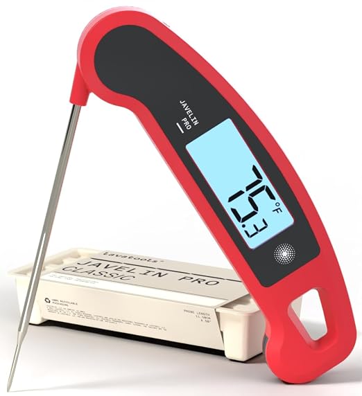Lavatools Javelin® PRO Classic Ultra-Fast 2-Second Professional Digital Instant Read Meat Thermometer for Grill and Cooking, Auto-Rotating Backlit Display, IP65 Water Resistant, NSF Certified-Crimson