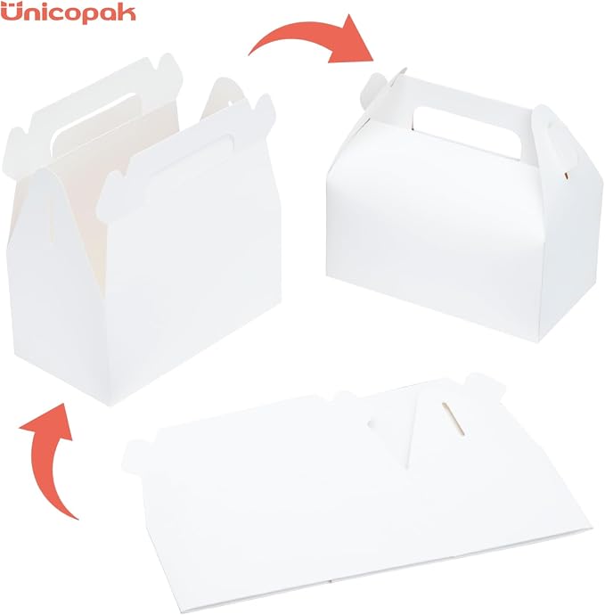UnicoPak 30 Pack Party Favor Boxes Treat Boxes, White Gable Gift Boxes for Party Favors Goodies Cookies Treats Candies Meals Lunch, 6.5x3.5x3.5 Inches