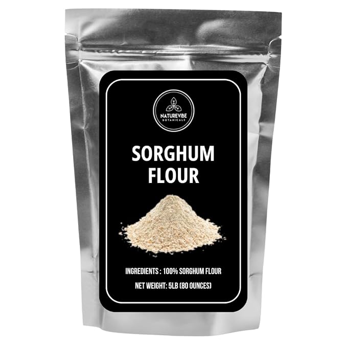 Naturevibe Botanicals Sorghum Flour 5 lb | 100% Whole Grain Gluten-Free Flour | Non-GMO, Stone-Ground | Mild Flavor | Ideal for Baking, Rotis, Bread, Pancakes & Healthy Cooking