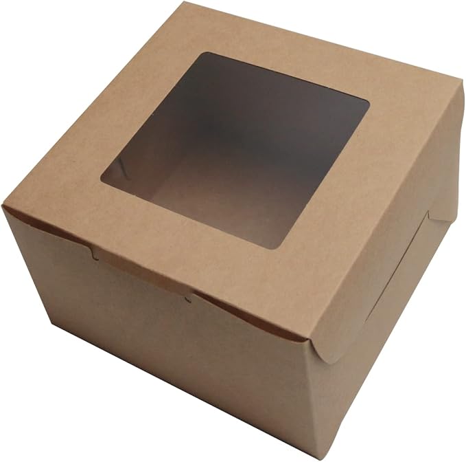 Kraft Bakery Boxes 8x8x5 Inch - 10Pack Window Gift Boxes | Includes twine & stickers. Sturdy kraft. For cookies, cupcakes, pastries, wedding favors, party treats & DIY