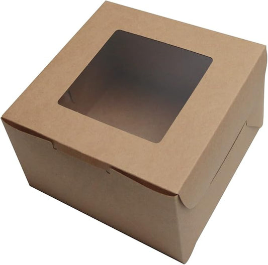 Kraft Bakery Boxes 8x8x5 Inch - 10Pack Window Gift Boxes | Includes twine & stickers. Sturdy kraft. For cookies, cupcakes, pastries, wedding favors, party treats & DIY