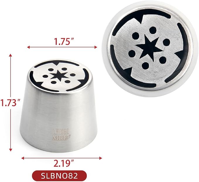 6-Piece Extra Large Russian Flower Piping Nozzles, Stainless Steel Rose Tulip Piping Tips for Cake Decorating, Includes 1 Extra Large Nozzle, 1 Leaf Nozzle, 4 Piping Bags, Dessert Baking Tool