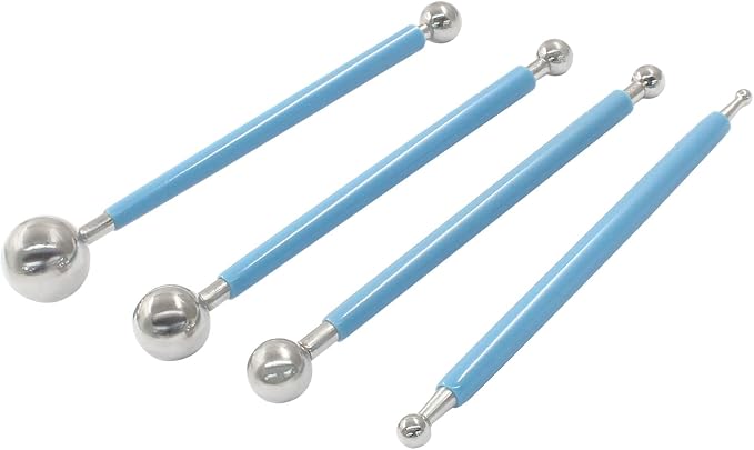 4Pcs Blue Ball Shaped Cake Dotting Tool, 8 Head Fondant Ball Tool Stainless Steel Modeling Ball Tool, Metal Ball Mold Tool for Cake Decoration, Sculpting, DIY