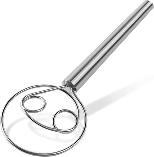 Danish Dough Whisk Stainless Steel Wooden Handle for Sourdough Bread Pizza and Pastry Making