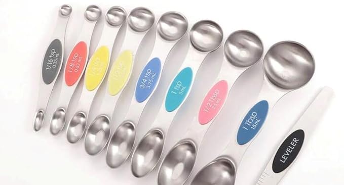 Measuring Spoons Stainless Steel Magnetic - Set of 9 with Leveler, Dual Sided Metal Teaspoon & Tablespoon Measuring Spoons, Nesting Kitchen Gadgets for Baking & Cooking, Variable Colors