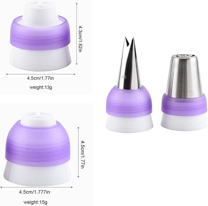 2 Pack Piping Bag Couplers Adapter Swirl Twist 3 Color Decorating Kit Tool for Icing Frosting Tips Russian Flower Mouth Nozzles Disposable Reusable Pastry Bags Cake Cupcake