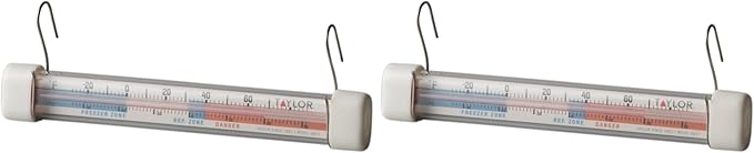 Taylor Kitchen Refrigerator/Freezer Kitchen Thermometer with Magnified Lens, Stainless Steel (Pack of 2)