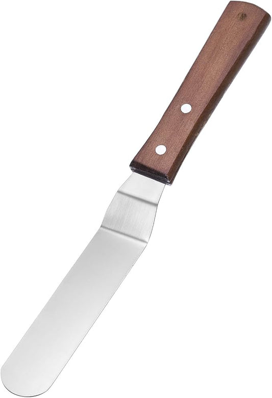 uxcell Icing Spatula with 6 Inch Stainless Steel Bent Blade Cake Angled Scraper Offset Frosting Spatula with Wood Handle for Cake Decorating, Smoothing Frosting, Baking, Wood Color