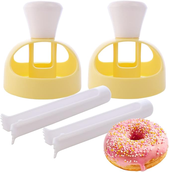 2 Pack Plastic Donut Cutters with Dipping Pliers Doughnut Mould Doughnut Maker DIY Doughnut Baking Tool Non-Stick Donut Mould Cake Mould Pastry Tools Biscuits Doughnut Hole Cutters