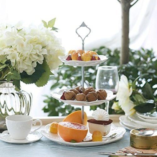Cupcake Stand- Jusalpha 3-Tier White Porcelain Cake Stand Dessert Stand-Cupcake Stand-Tea Party Serving Platter, Comes in a Gift Box- Free Sugar Tong